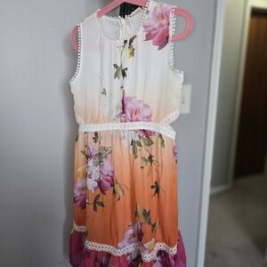 Ted Baker White Floral Dress with Pink and Yellow Accents